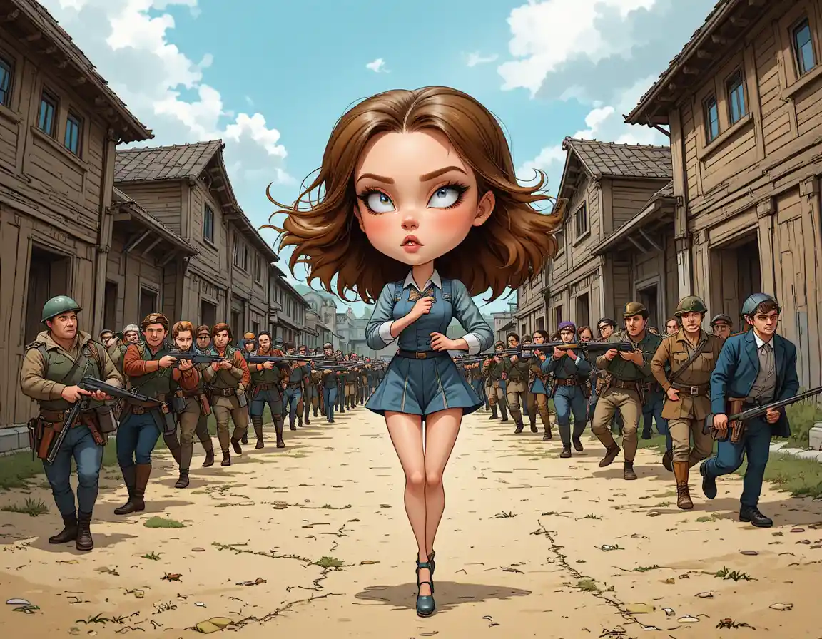 Young girl standing in a wooden courtyard setting