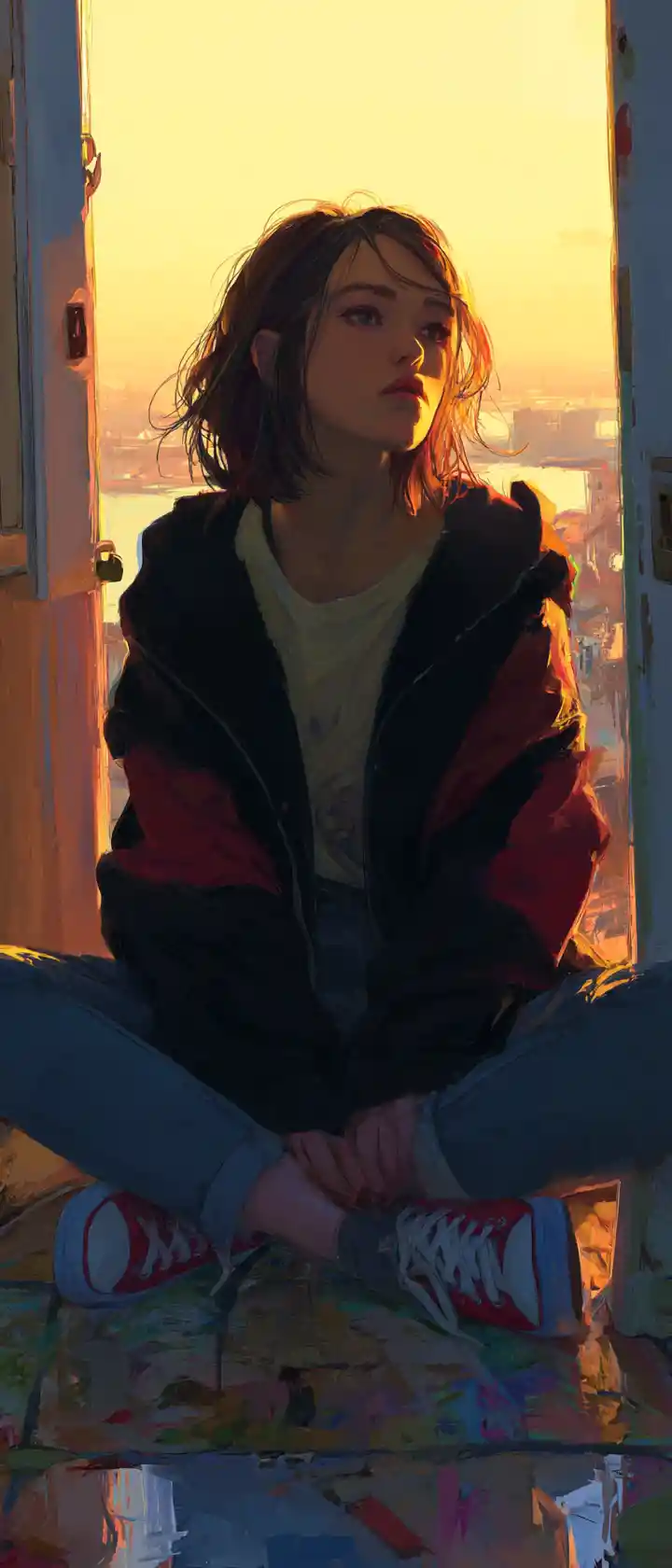 Joven artista llorando por un pincel roto al amanecer