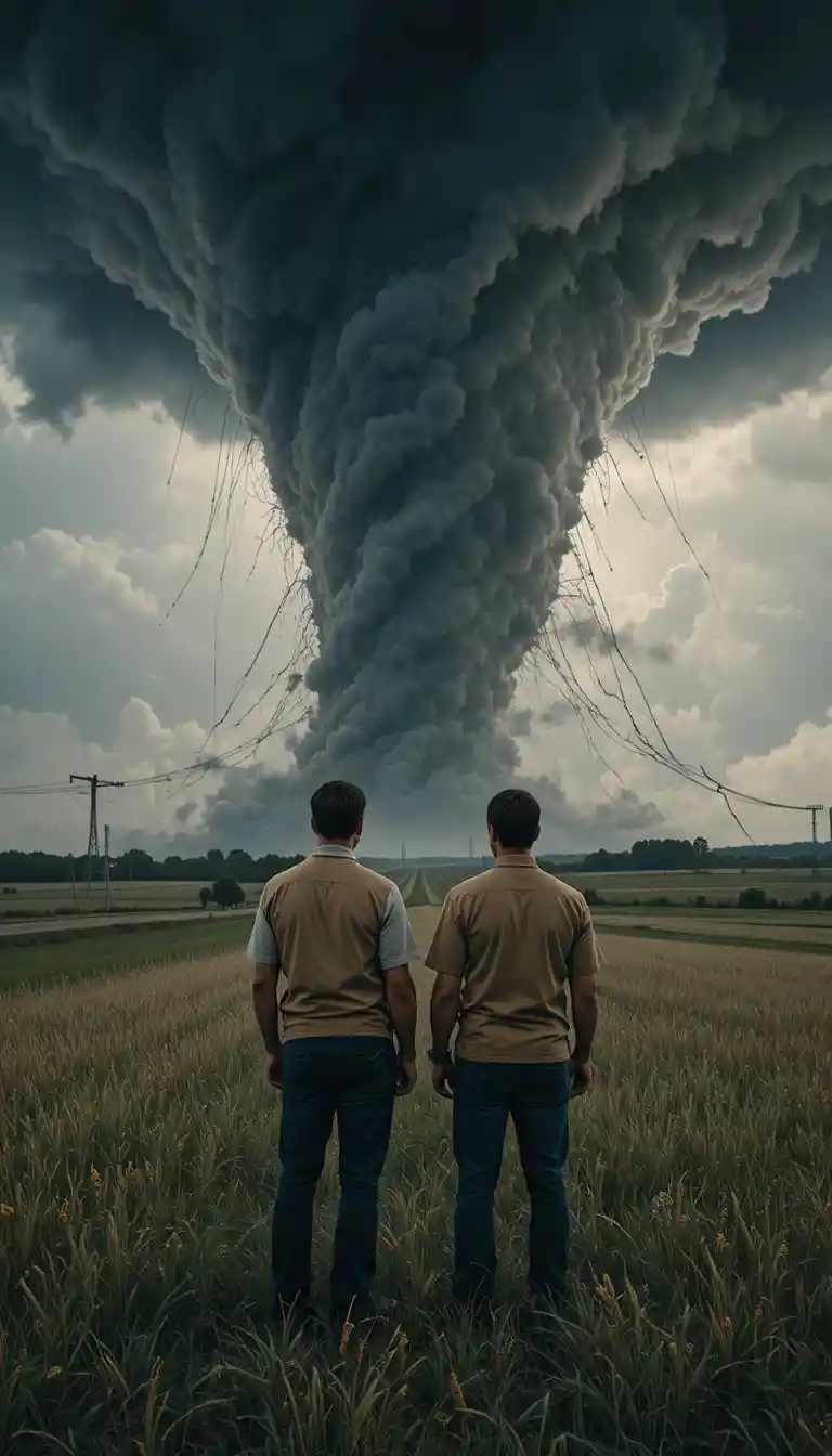 Coppia di cacciatori di tempeste di fronte a un tornado estremamente violento