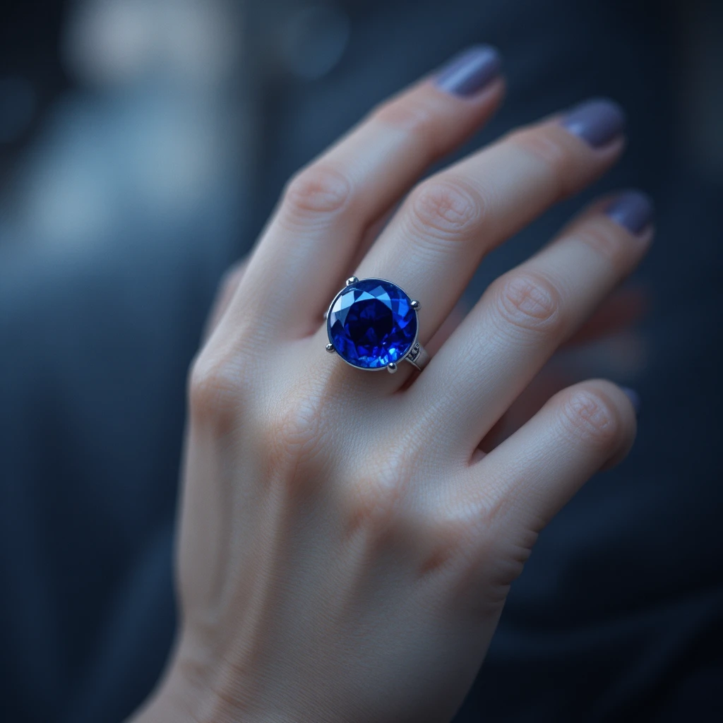 Close up 3D view of a hand with blue sphere ring