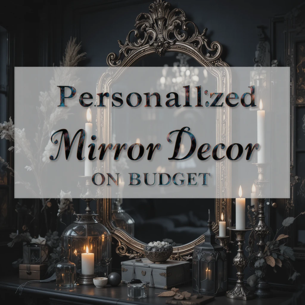 Decoración de espejo vintage oscuro con velas y texto superpuesto