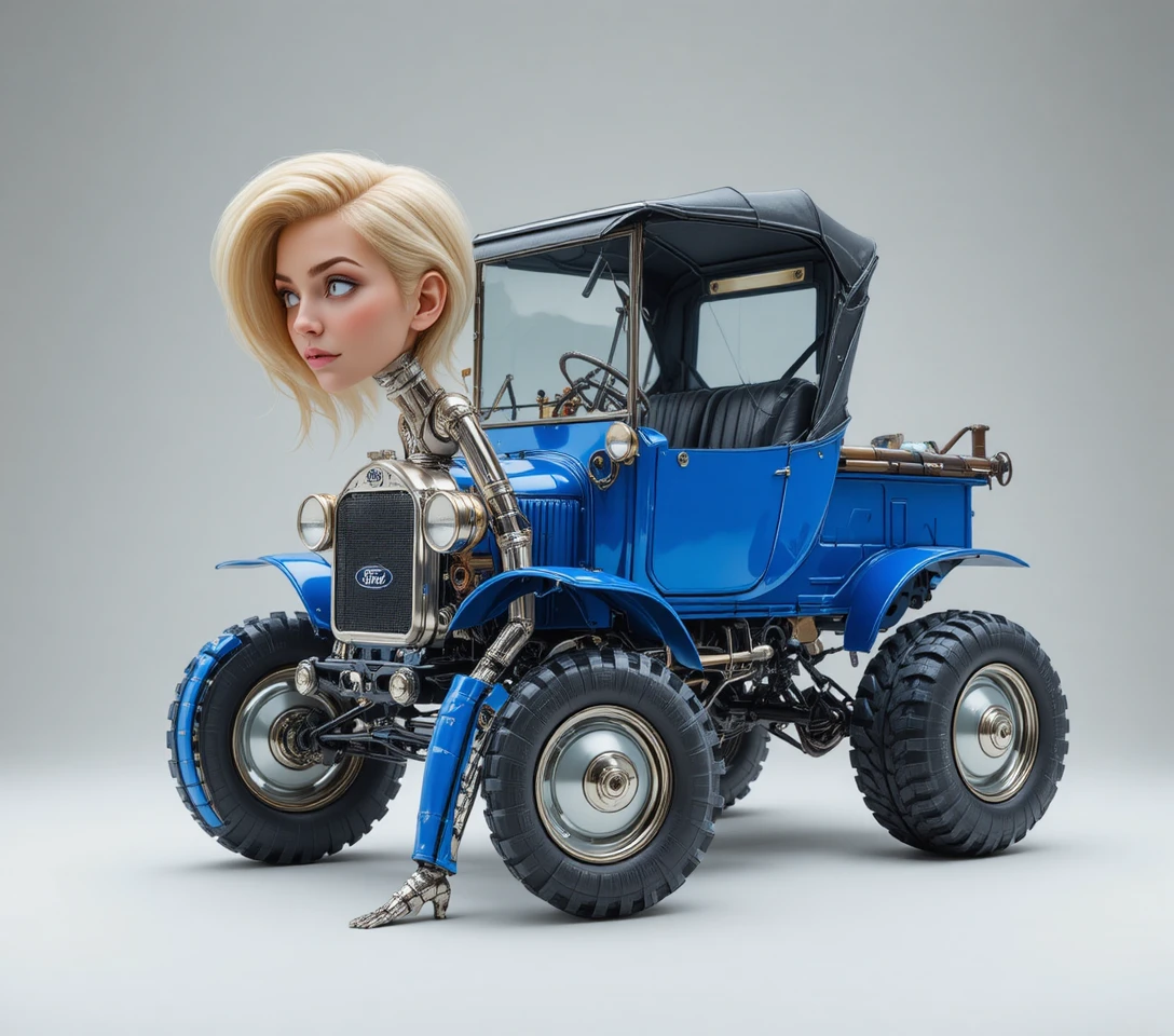 Blue vintage ford model t car in studio profile view