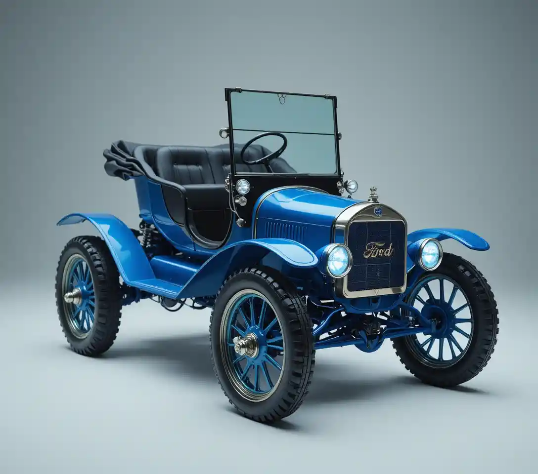 Blue vintage Ford style car in clean studio setting