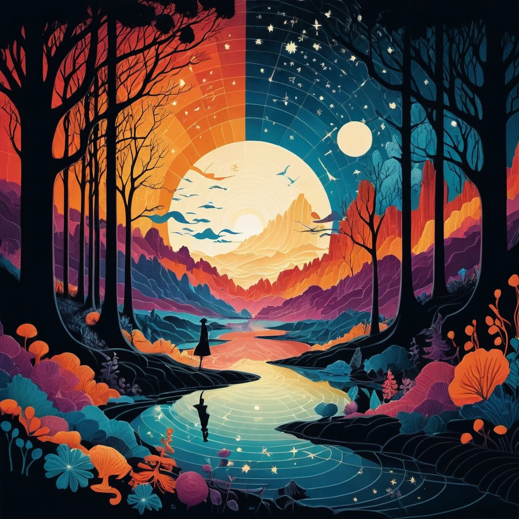 Surreal cosmic forms swirling in luminous abstract space