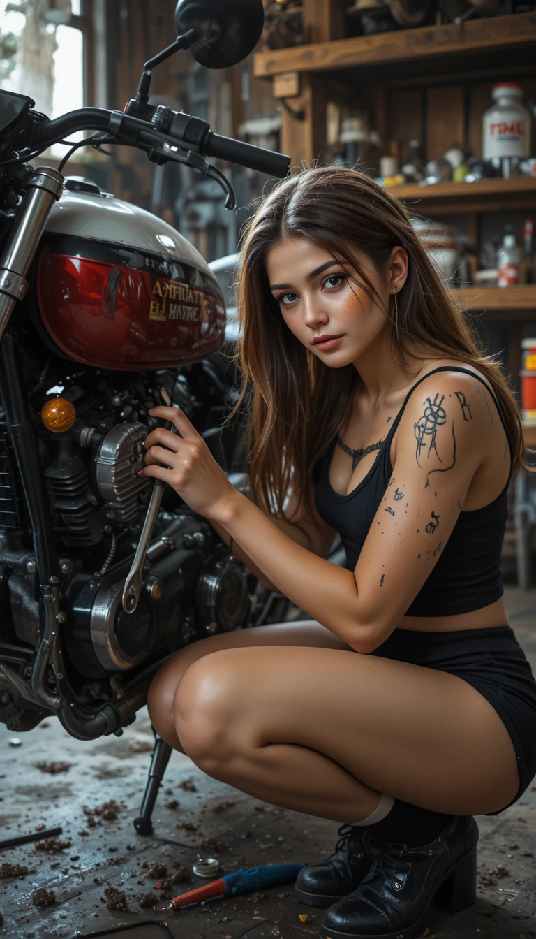 Joven reparando una motocicleta en su garaje