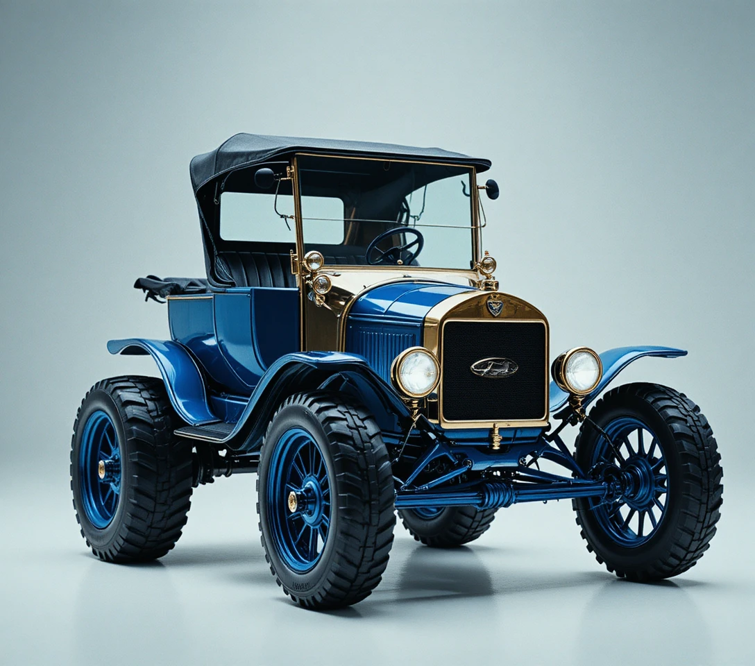 Blue vintage ford model t in clean studio view