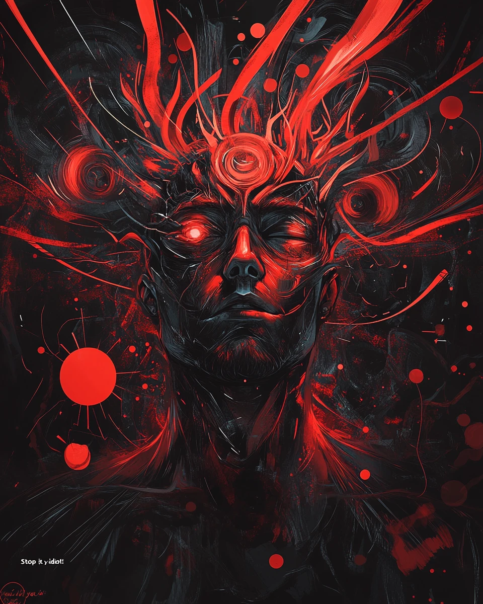 Illustration abstraite d’un cerveau façon anime avec message émotionnel intense