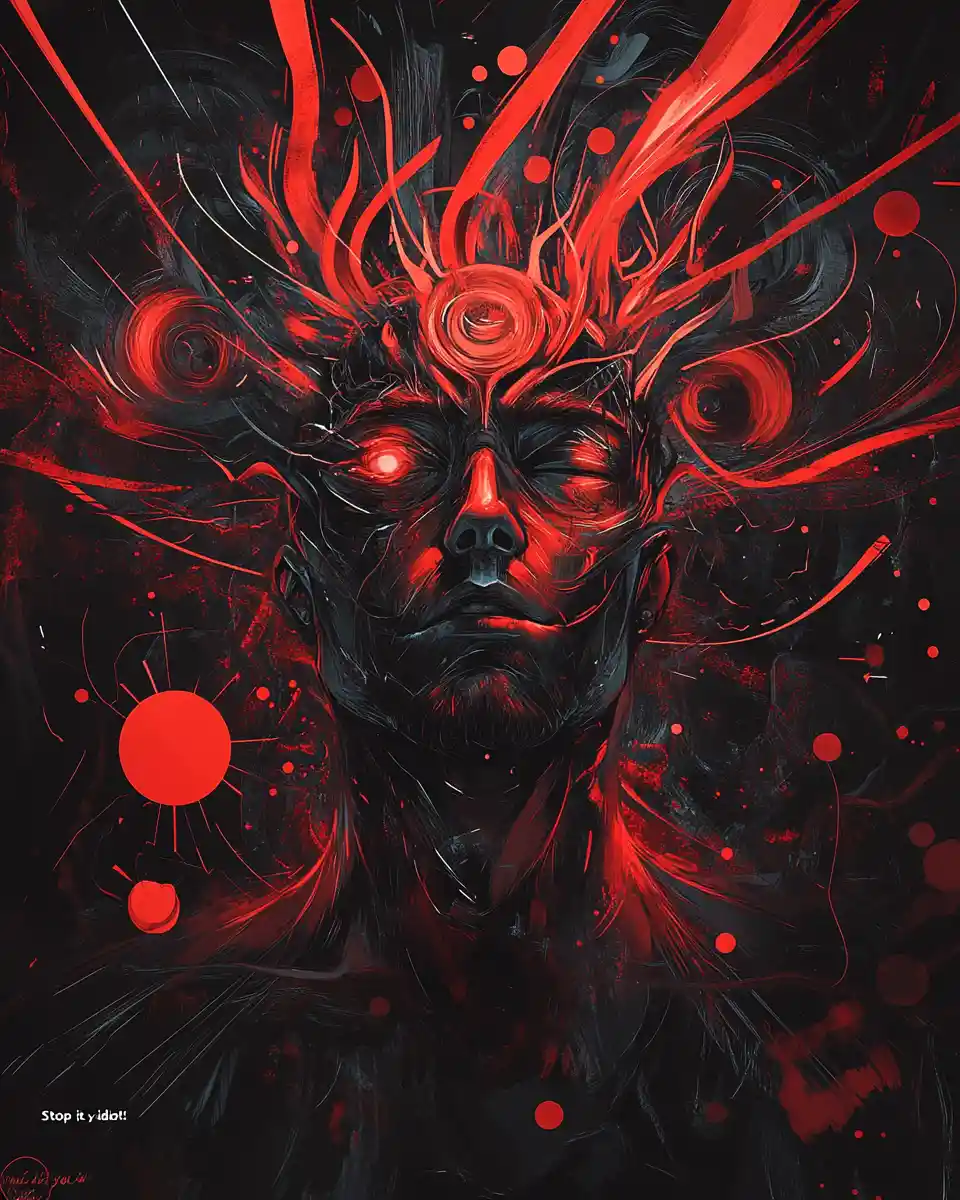 Illustration abstraite d’un cerveau façon anime avec message émotionnel intense