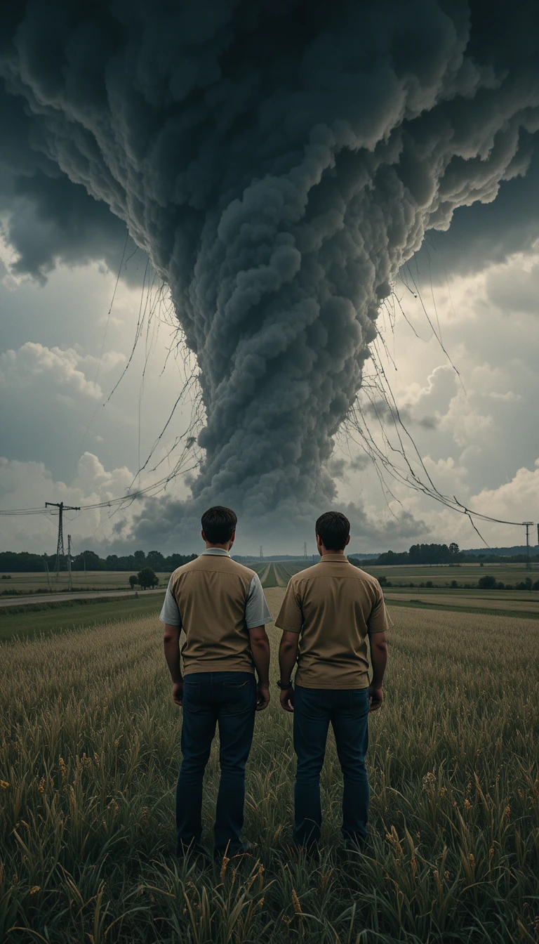 Coppia di cacciatori di tempeste di fronte a un tornado estremamente violento