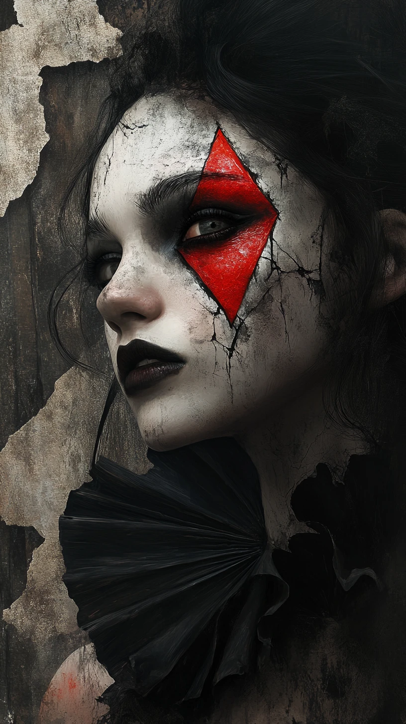 Gothic woman with cracked skin and red eye makeup