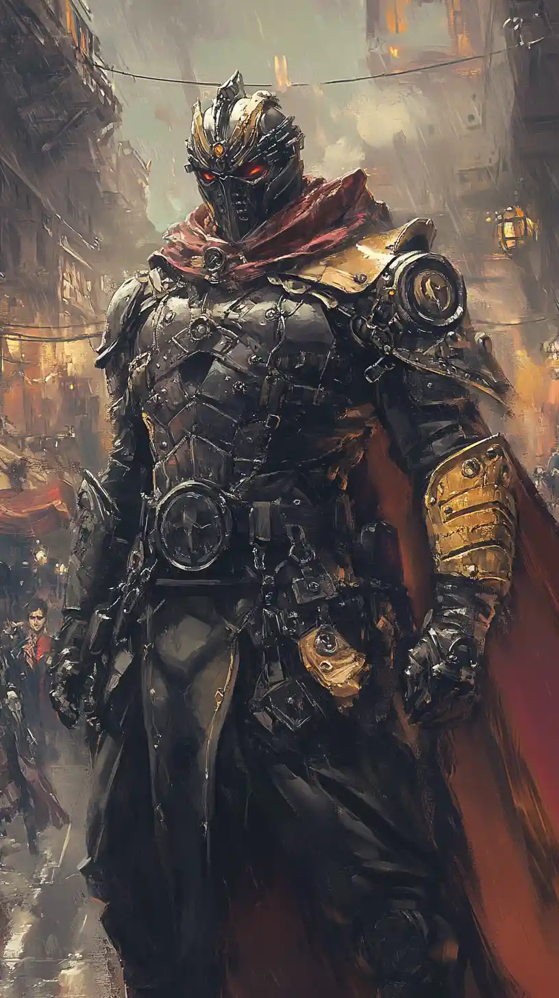 Steampunk-Ninja-Krieger mit mechanischen Körpern im weichen Licht