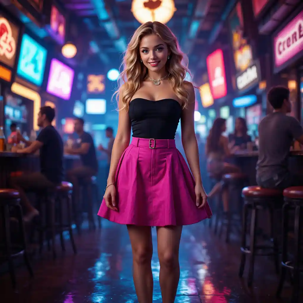 Confident woman with dwarfism in a vibrant nightclub