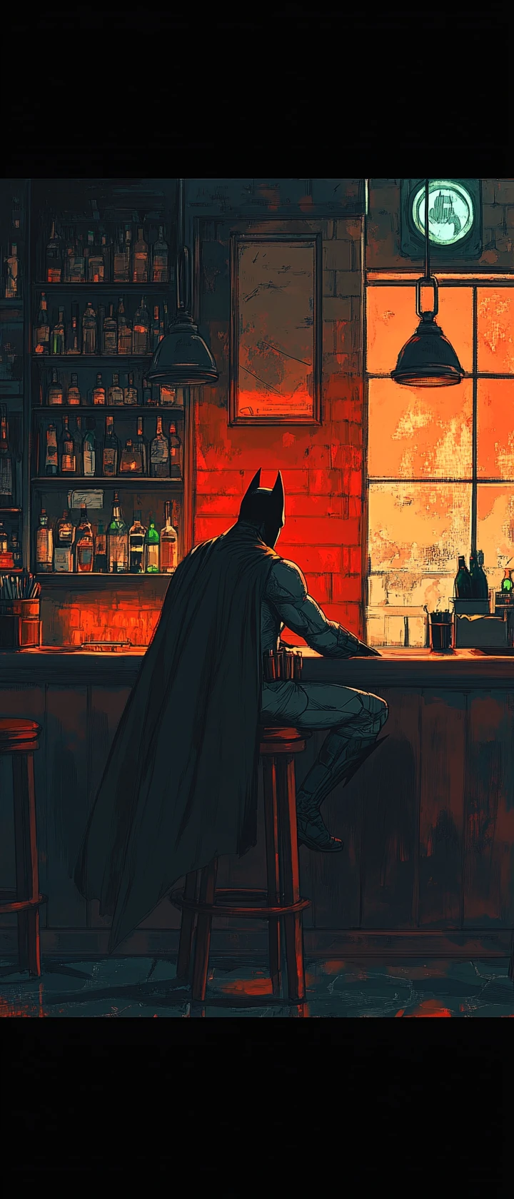 Anime-Superheld an einer Bar aus den 1930ern im stimmungsvollen Licht