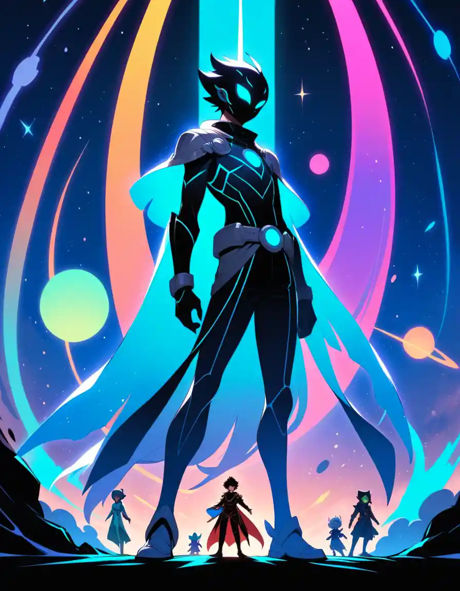 Hooded Jedi leader facing a crowd beneath a massive starship