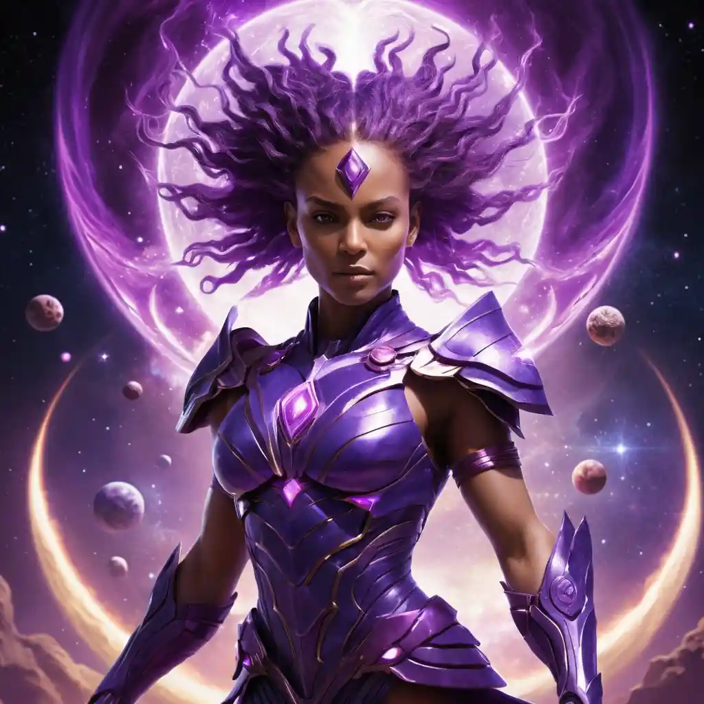 Violet Cosmic Elemental Warrior Channeling Quantum Energy