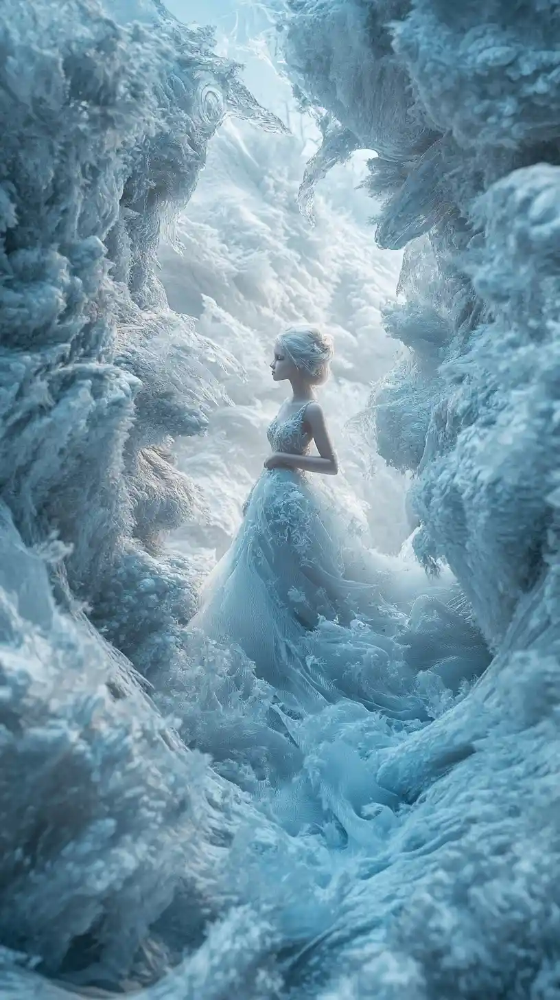 Surreal illusion of an ice fairy in a fantasy scene