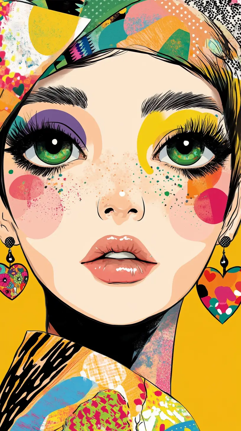 Colorful pop art portrait of a joyful young woman
