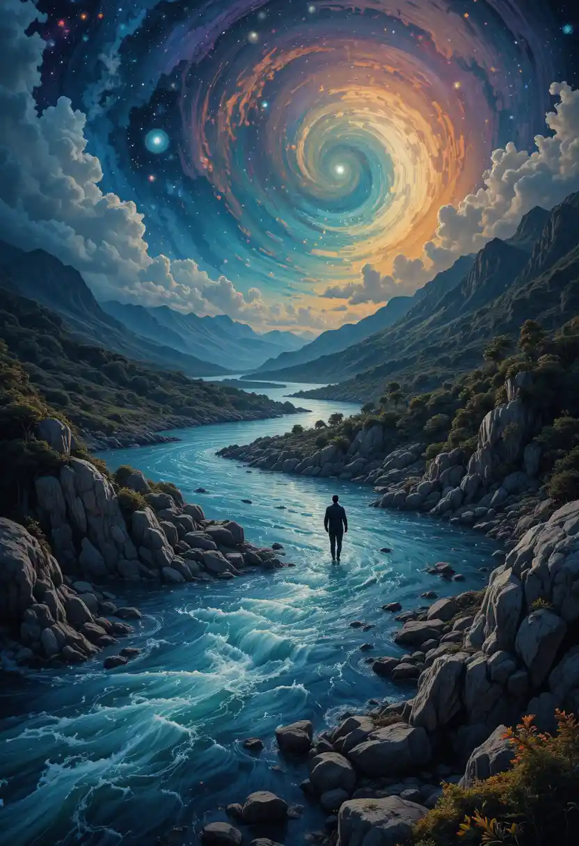 Moonlit river scene with a distant crossing ahead