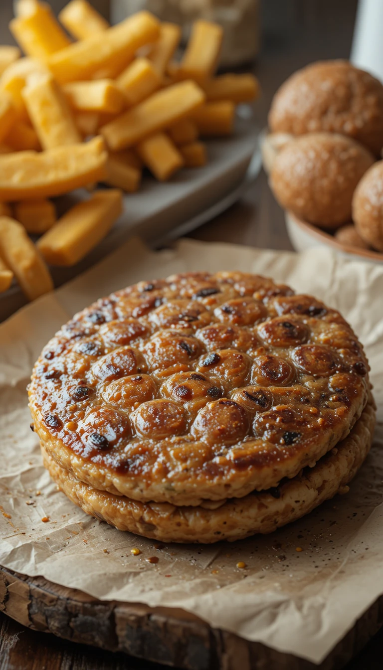 Primer plano de una hamburguesa cuadrada de filete de pescado en un restaurante