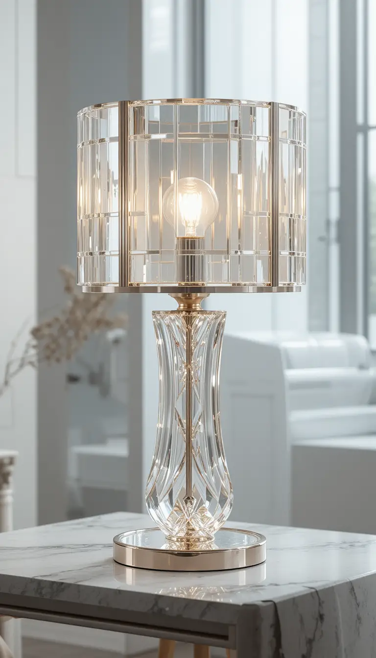 柔和發光燈泡的現代水晶桌燈