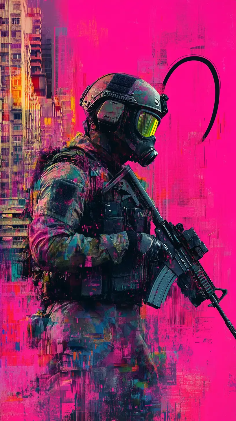 Soldier Dissolving Into Abstract Urban Brushstrokes
