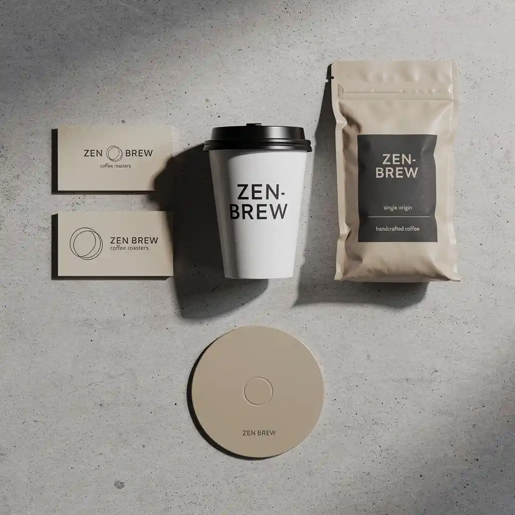 Minimalist coffee brand knolling on concrete tabletop