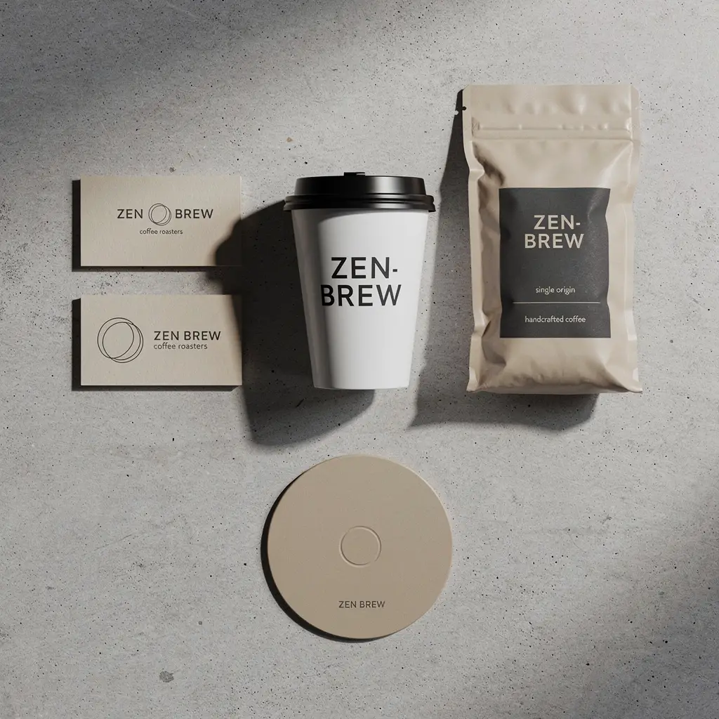 Minimalist coffee brand knolling on concrete tabletop