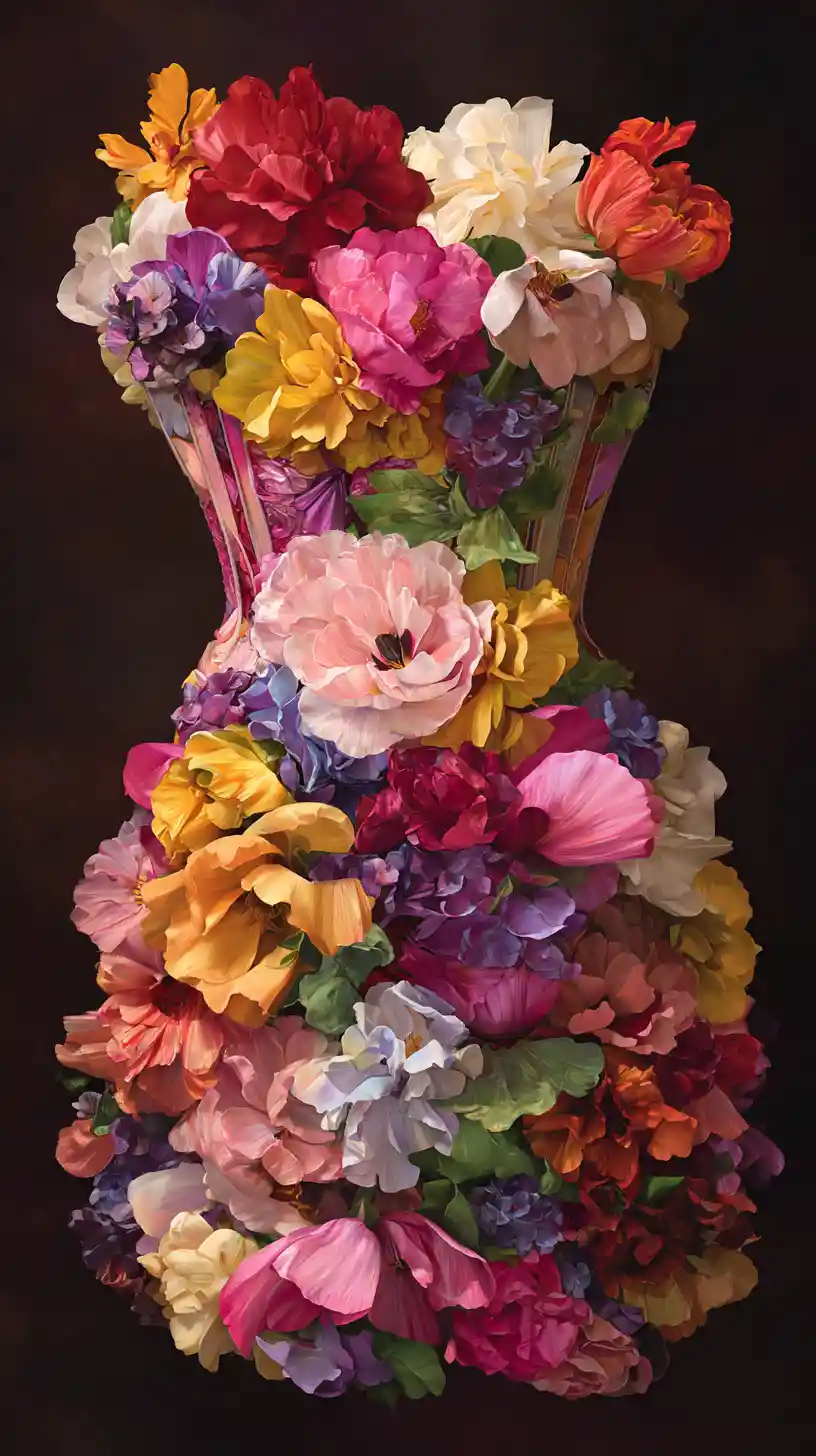 Dense colorful flower bouquet wrapped in a tight corset