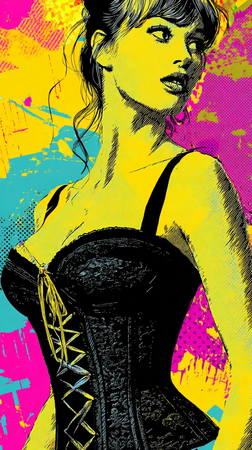 Symbolic corset representing pain and suffering in pop art style