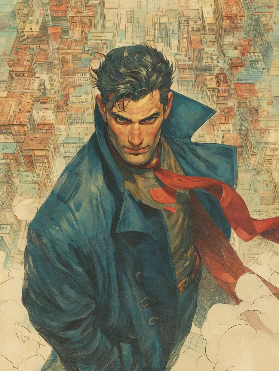 Nostalgic comic style hero framed by golden ratio