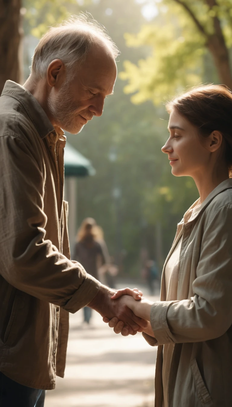 Adult gently helping another person in warm light