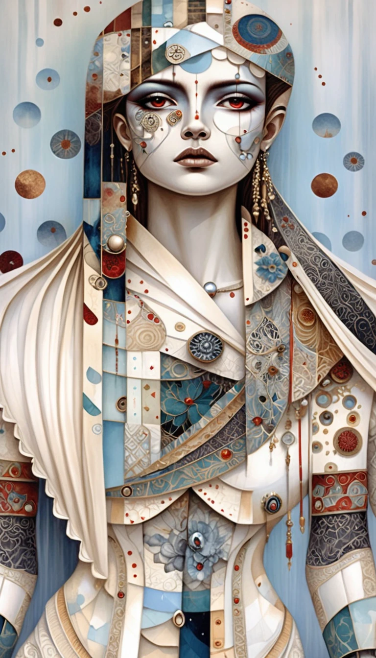 Surreal cyan blue female portrait in intricate collage