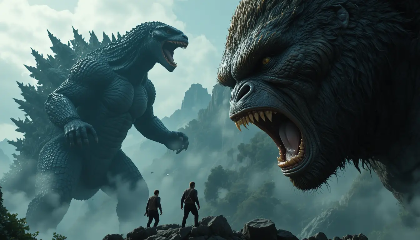 Epic clash of two gigantic monsters in a cityscape