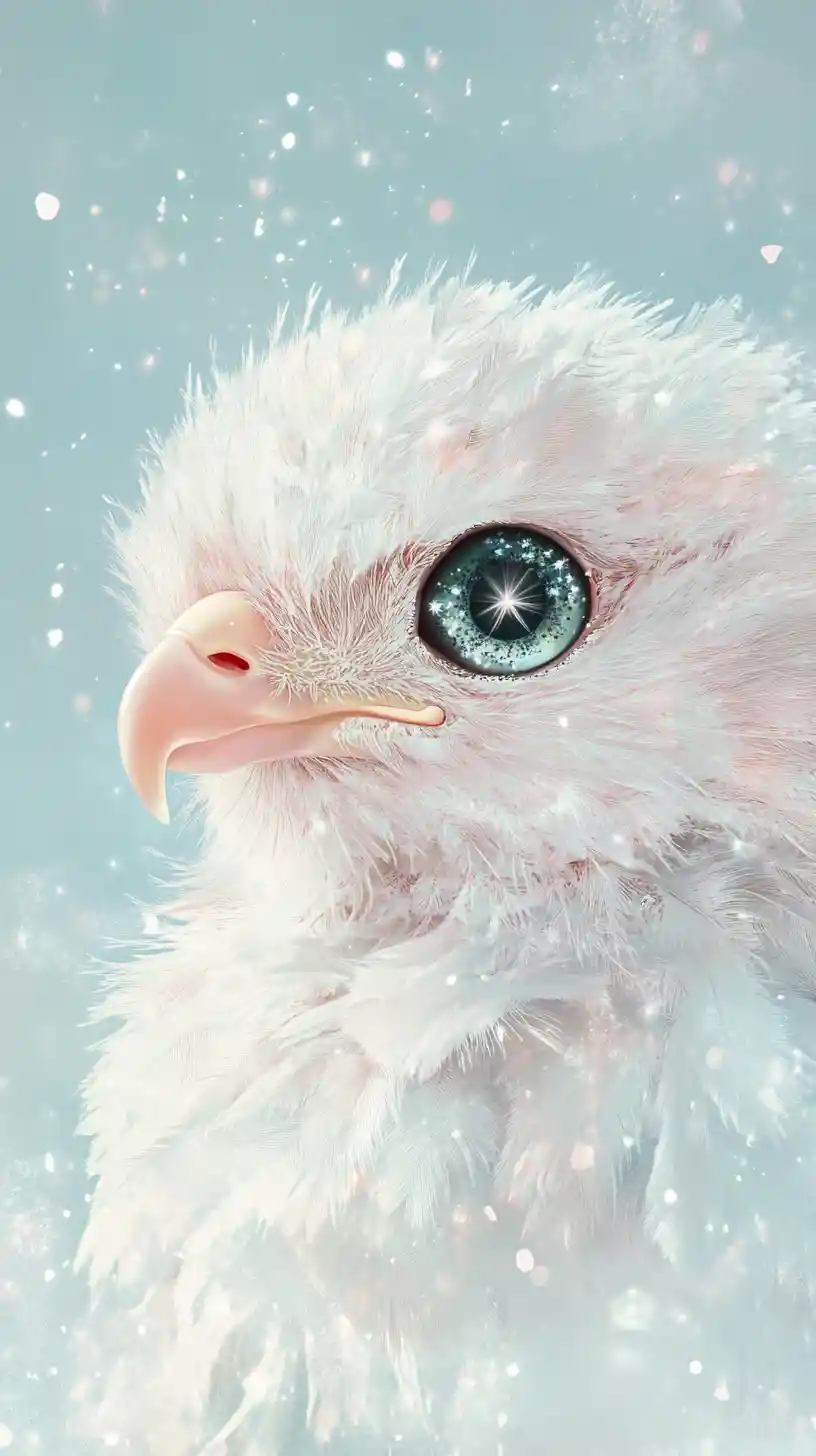 Cute watercolor eagle chick with bright starry eyes
