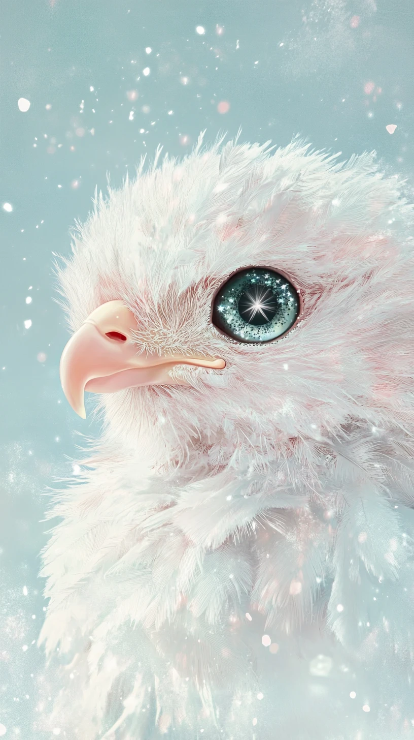 Cute watercolor eagle chick with bright starry eyes