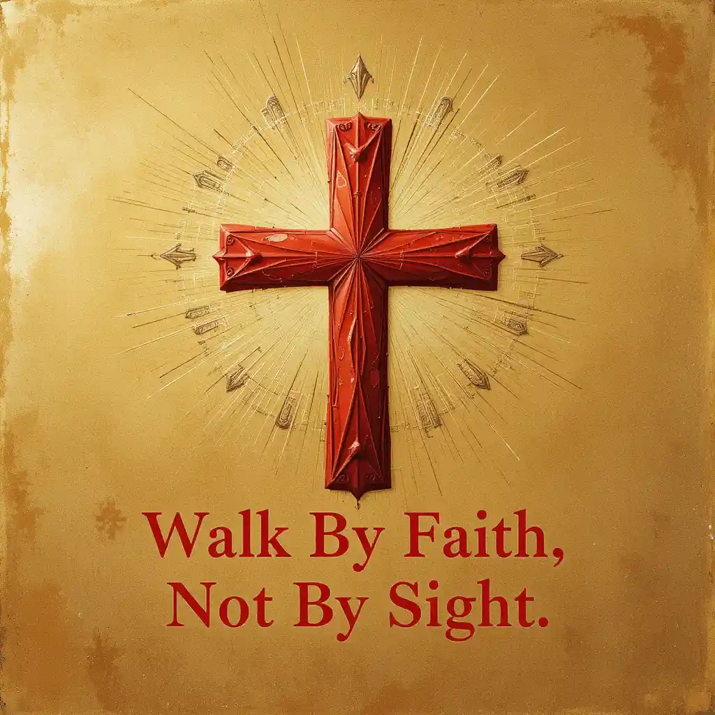Red cross on gold background with inspirational scripture text
