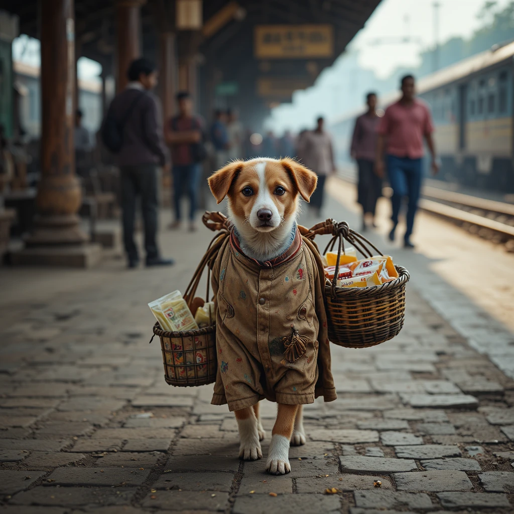 Puppy Street Vendor On An Indian Railway Platform