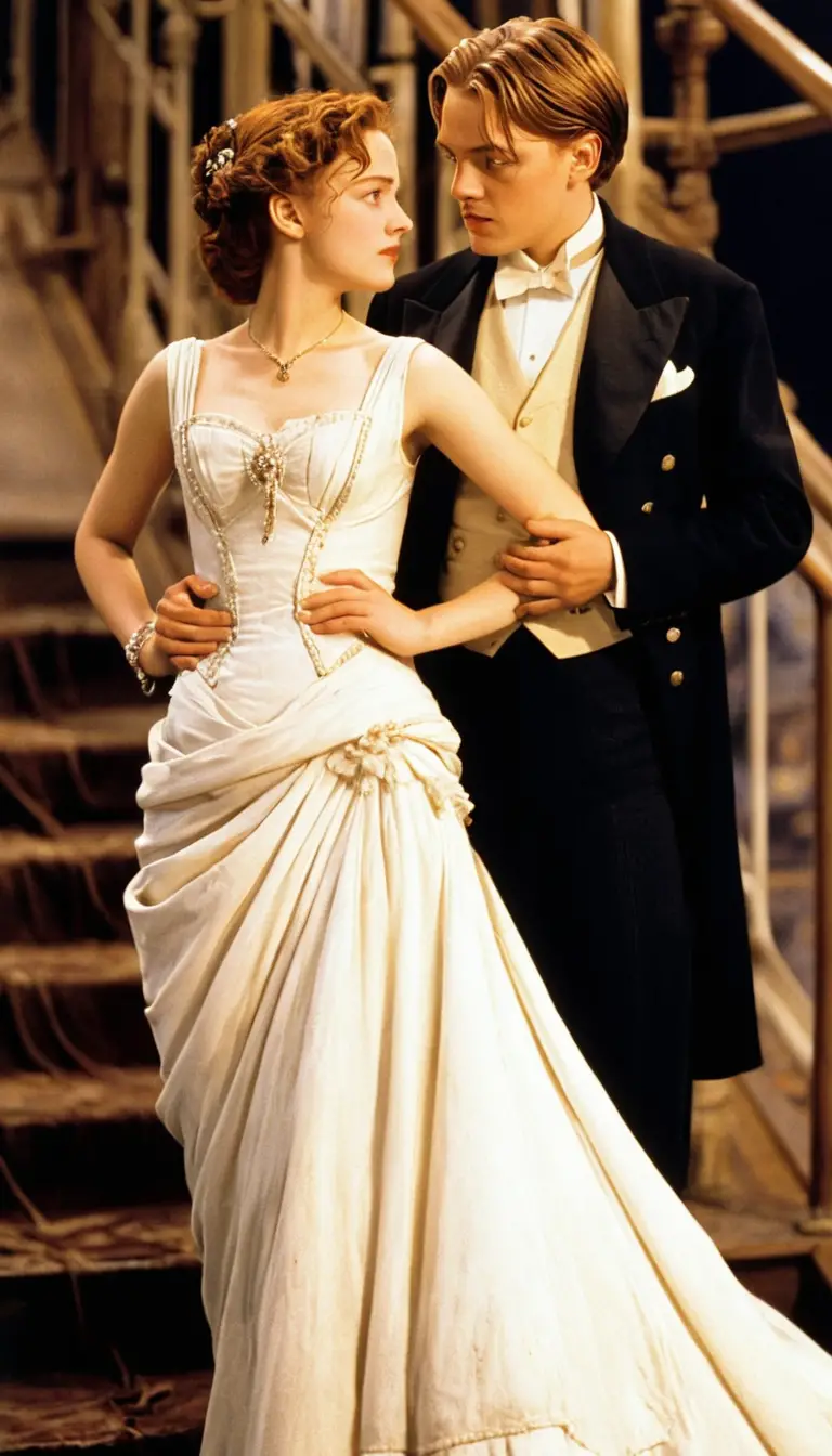 Young couple in love aboard a grand ocean liner