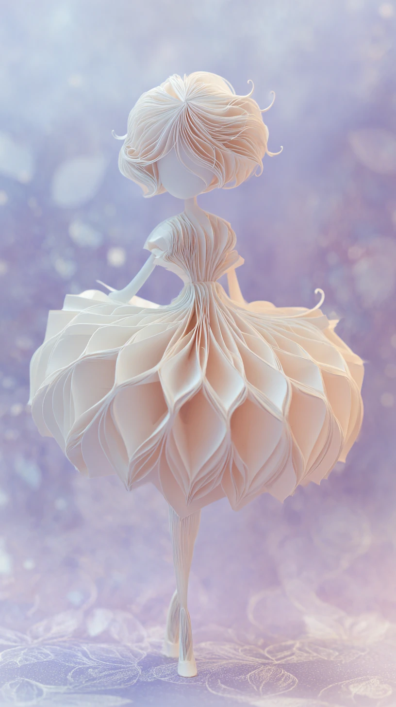 Elegant paper cutout girl on soft pastel gradient background