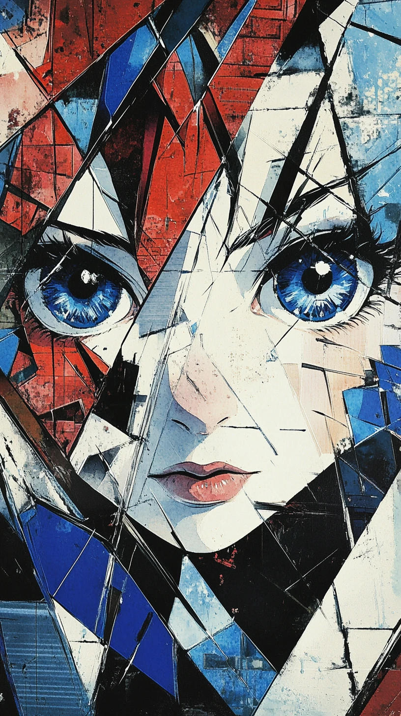 Manga girl close up in abstract geometric composition