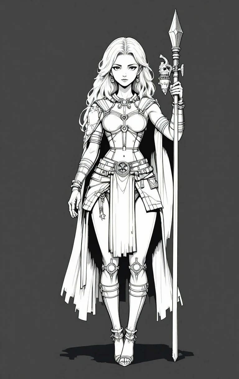 Fierce blonde warrior woman with shield and skull