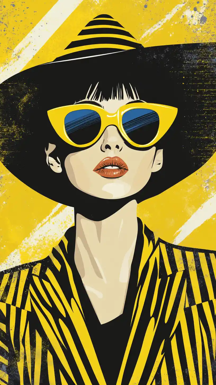 Confident woman in yellow striped pop art fashion portrait