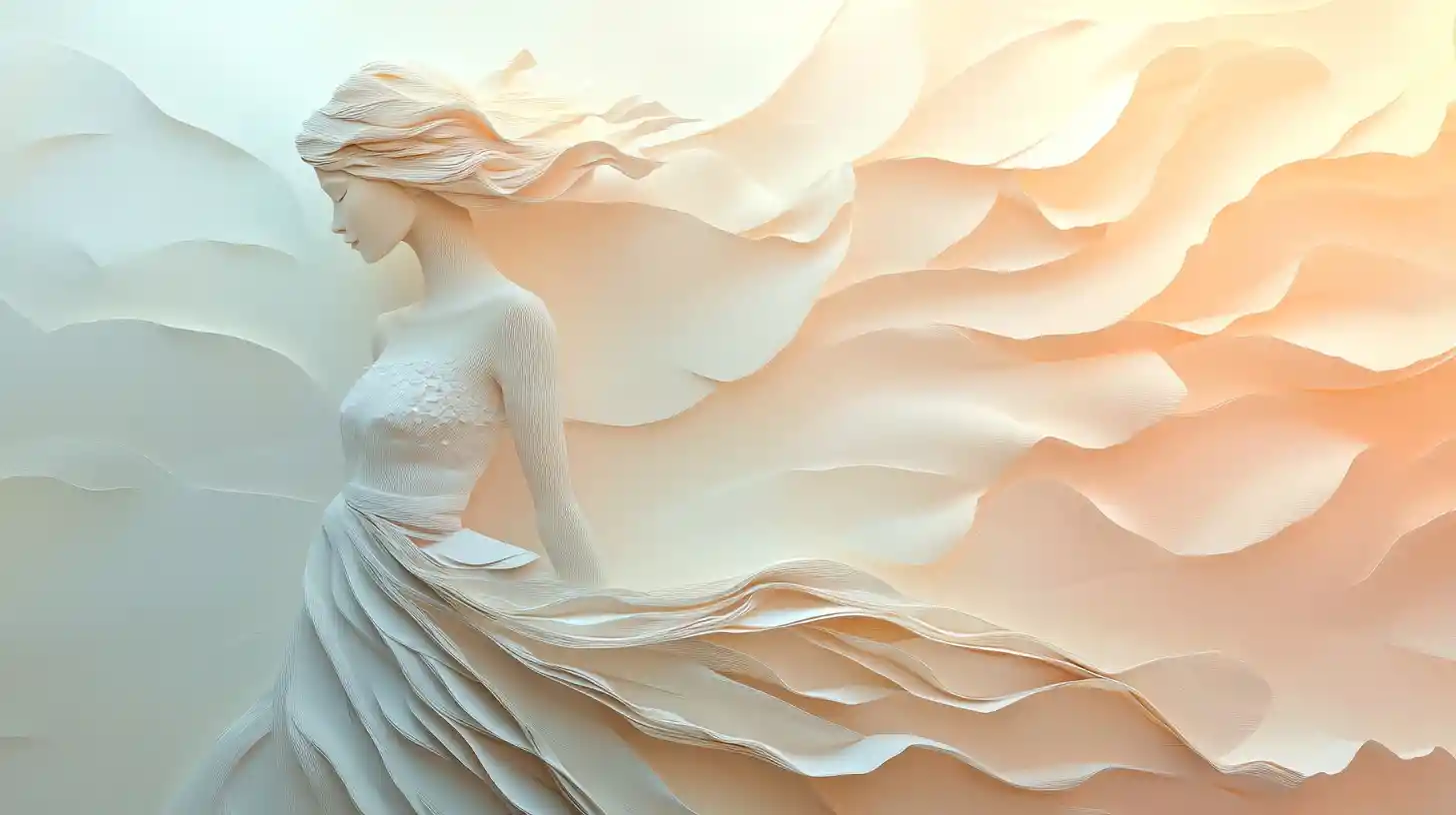 Elegant paper cutout girl on soft pastel gradient background