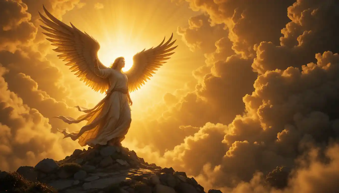 Angel standing in the sun calling his children home