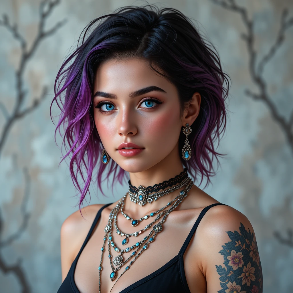 Giovane donna con capelli corti e colorati e gioielli d’argento