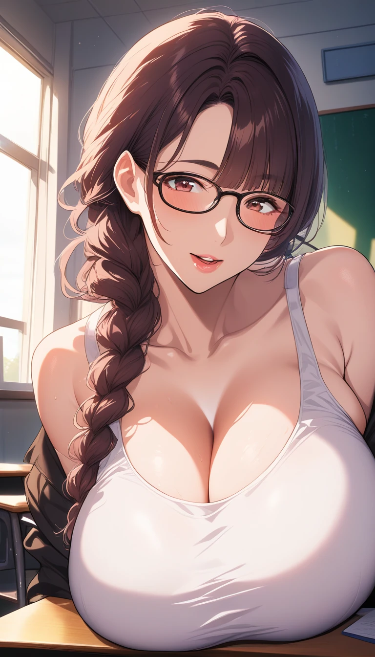 Close up of Asian woman teacher with glasses in classroom