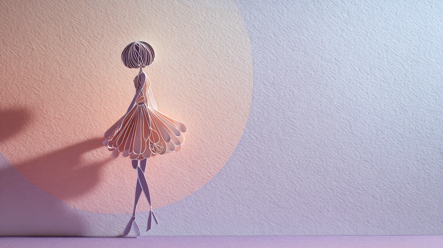 Elegante niña de papel recortado sobre fondo pastel suave