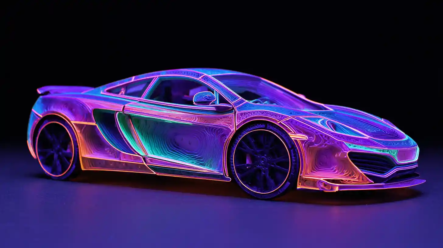 Neon-Papierkunst-Sportwagen mit aerodynamischem Design