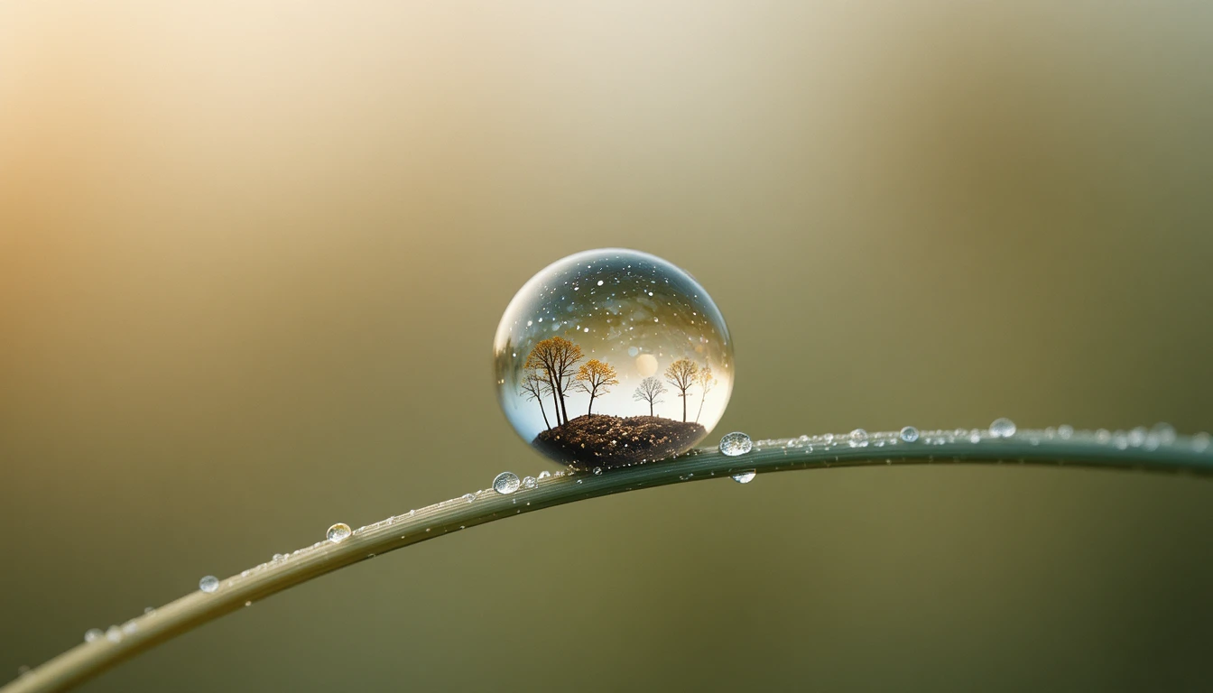 Gota de rocío única sobre hierba en suave estilo macro minimalista