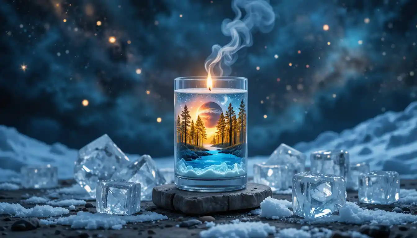 Vela sobre Hielo con Cosmos Distante y Superficie de Granito